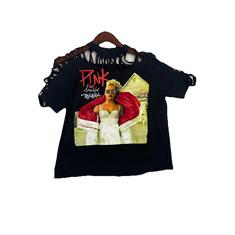 Pink Beautiful Trauma 2018 World Tour Shredded Distressed Graphic T-Shirt Women